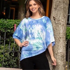 She and sky Womens Size M top tee shirt knot side High Low Tie dye Free love